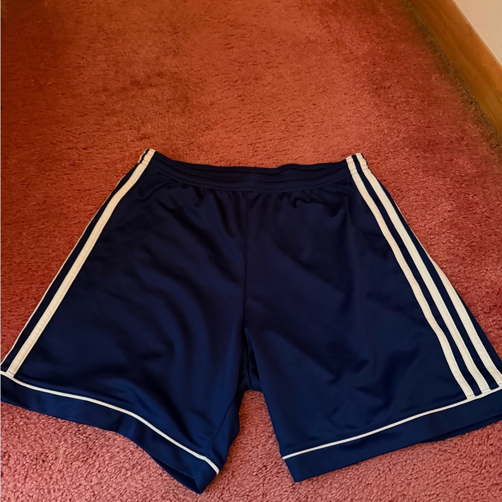 adidas Men's Dark Blue Athletic Shorts with White Stripes
